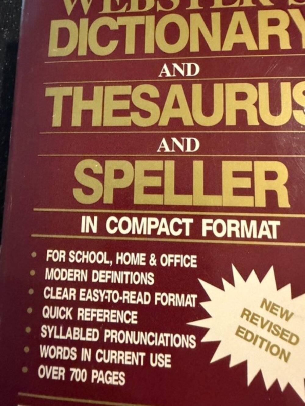 WEBSTER DICTIONARY, THESAURUS, SPELLER, 3 IN 1, COMPACT FORM